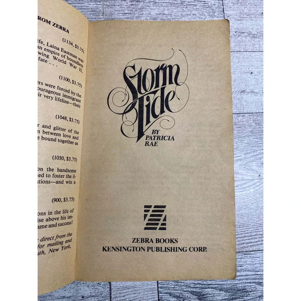 Storm Tide by Patricia Rae Zebra Books Historical Romance Paperback Novel‎ 1983
